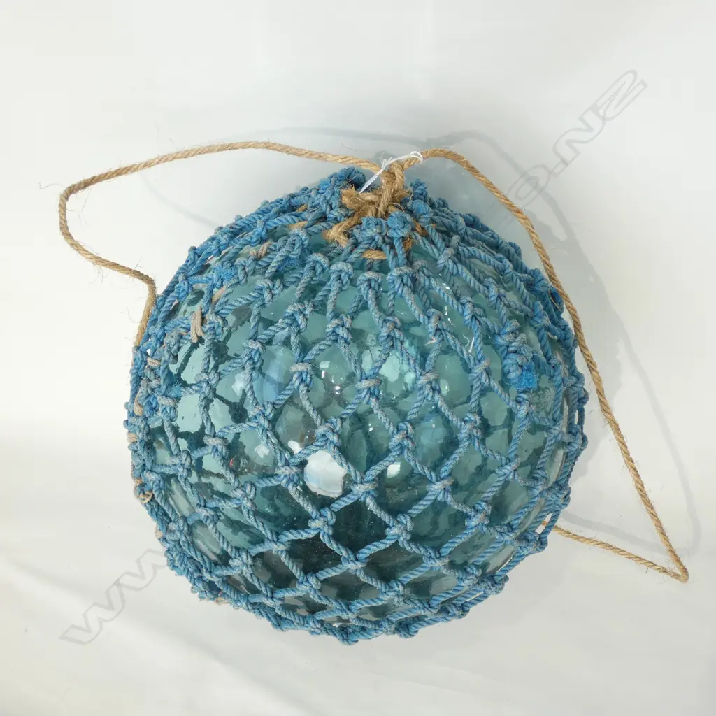 OLD GLASS LARGE FISHING FLOAT WITH NETTING Dia.390mm Image 1++