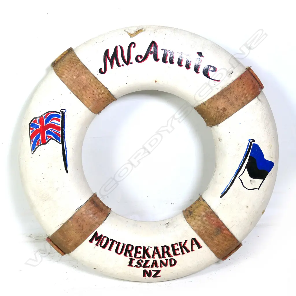 SHIPS VINTAGE LIFEBUOY 'MV ANNIE MOTUREKAREKA ISLAND NZ', DIA. 500MM Image 1++
