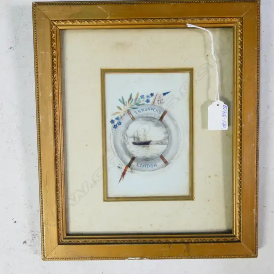 C1900 PAINTING ON GLASS 'S.S.RUAPEHU LONDON' GILT FRAMED