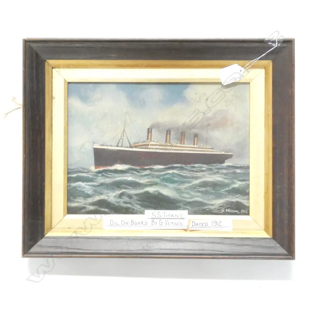 FRAMED OIL ON BOARD 'SS TITANIC' BY G. VERNON 1912. 270 X 200MM Image 1++