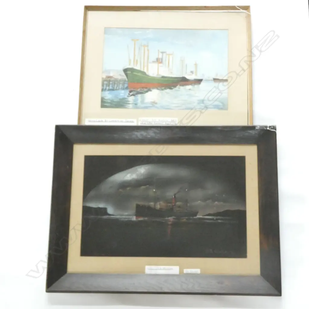 2 OLD NZ SHIP PAINTINGS; ONE ON VELVET - SS WAITOMO 510 X 310MM Image 1++
