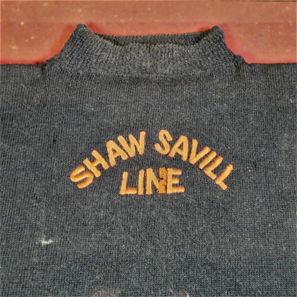 EARLY 20thC 'SHAW SAVILL LINE' SEAMAN'S BLUE JERSEY FRAMED Image 1++