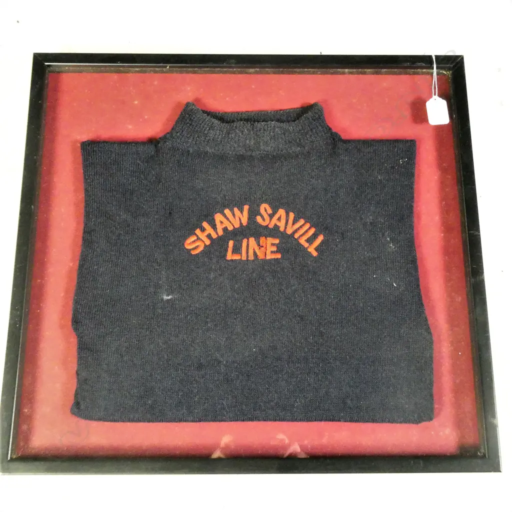 EARLY 20thC 'SHAW SAVILL LINE' SEAMAN'S BLUE JERSEY FRAMED Image 1++