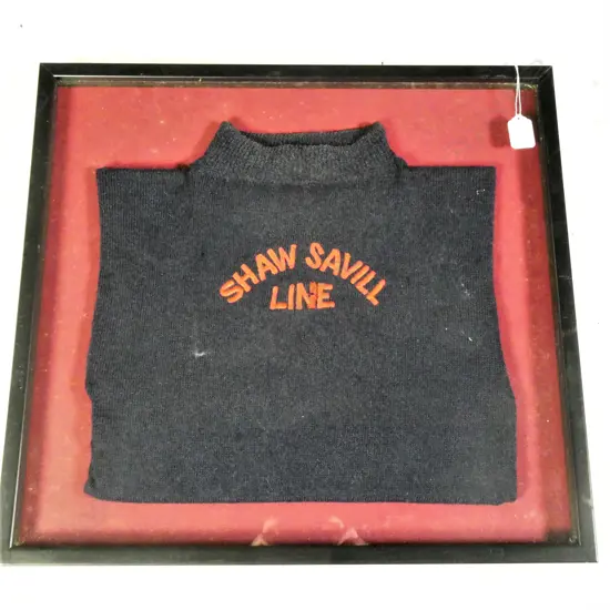 EARLY 20thC 'SHAW SAVILL LINE' SEAMAN'S BLUE JERSEY FRAMED