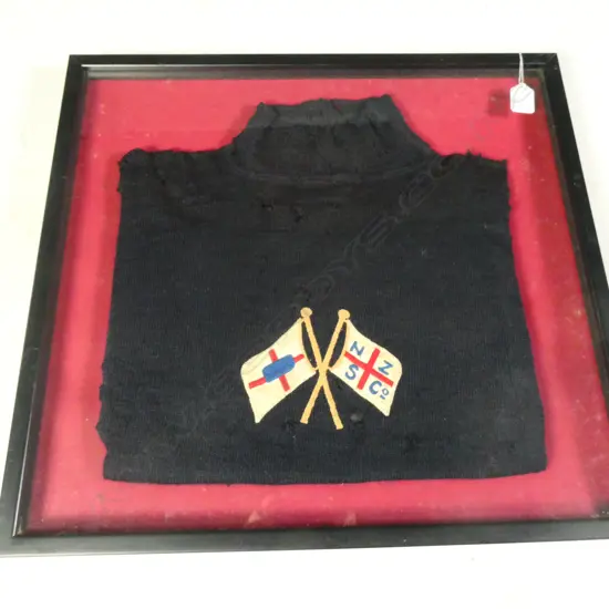 EARLY 20thC NZSCo SEAMAN'S BLUE JERSEY FRAMED