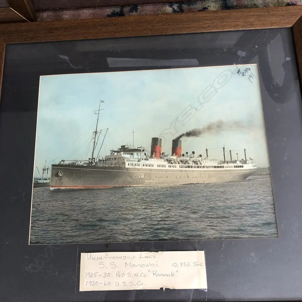 4 OLD FRAMED SHIPPING PHOTOS & PRINTS INCL. SURVIVING OFFICERS & CREW SS WAIRARAPA 1894 - LARGEST 380 X 500MM Image 1++