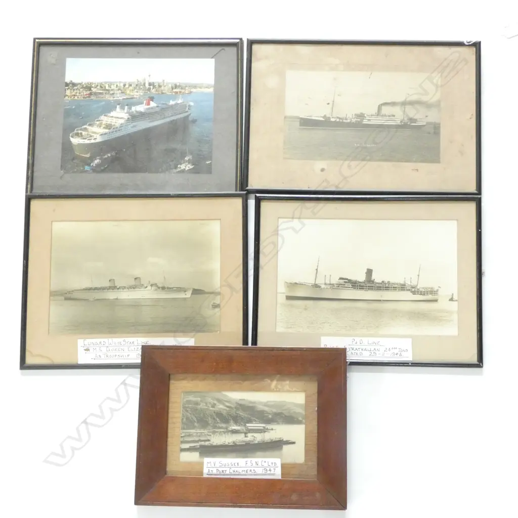 5 OLD FRAMED SHIP PHOTOS / PRINTS INCL. RMS REMUERA. LARGEST 250 X 200MM  Image 1++