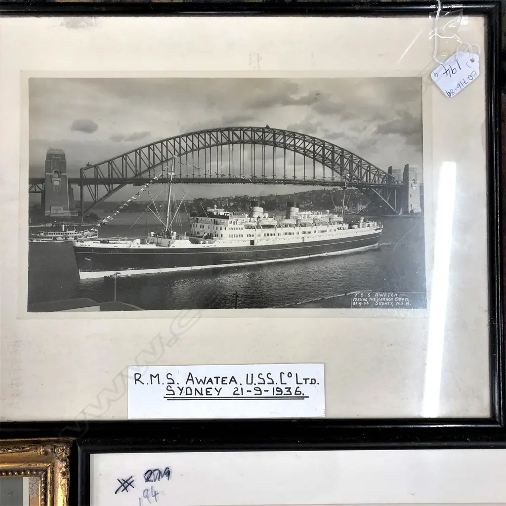 4 FRAMED NAUTICAL PHOTOS/PRINTS INC. RMS MANUGANUI & RMS AWATEA SYDNEY HARBOUR 1936 - LARGEST  400X320MM Image 1++