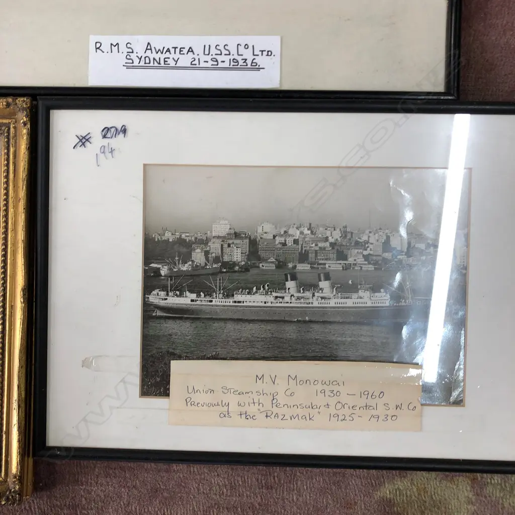4 FRAMED NAUTICAL PHOTOS/PRINTS INC. RMS MANUGANUI & RMS AWATEA SYDNEY HARBOUR 1936 - LARGEST  400X320MM Image 1++