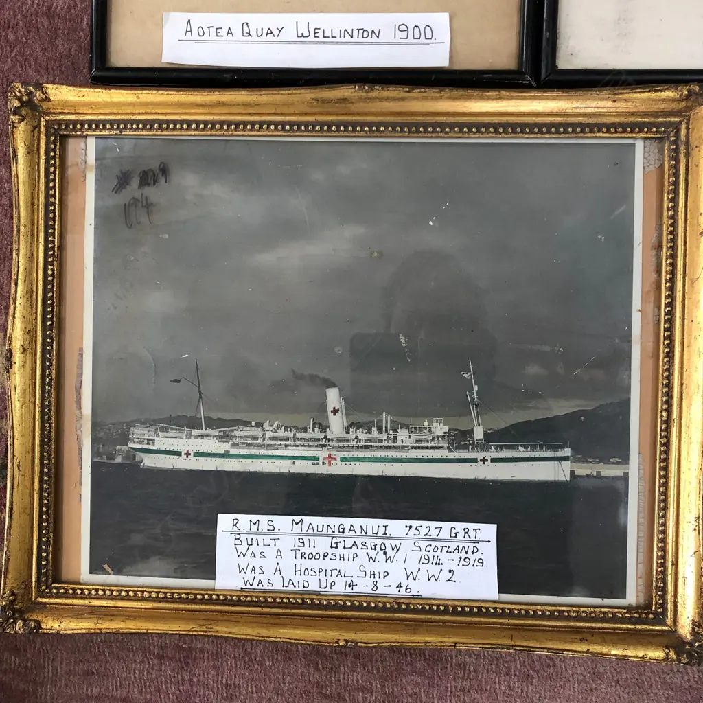 4 FRAMED NAUTICAL PHOTOS/PRINTS INC. RMS MANUGANUI & RMS AWATEA SYDNEY HARBOUR 1936 - LARGEST  400X320MM Image 1++
