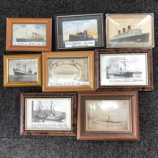 8 ASST FRAMED OLD SHIPS INCL. PATEKE. LARGEST FRAME 260 X 200MM