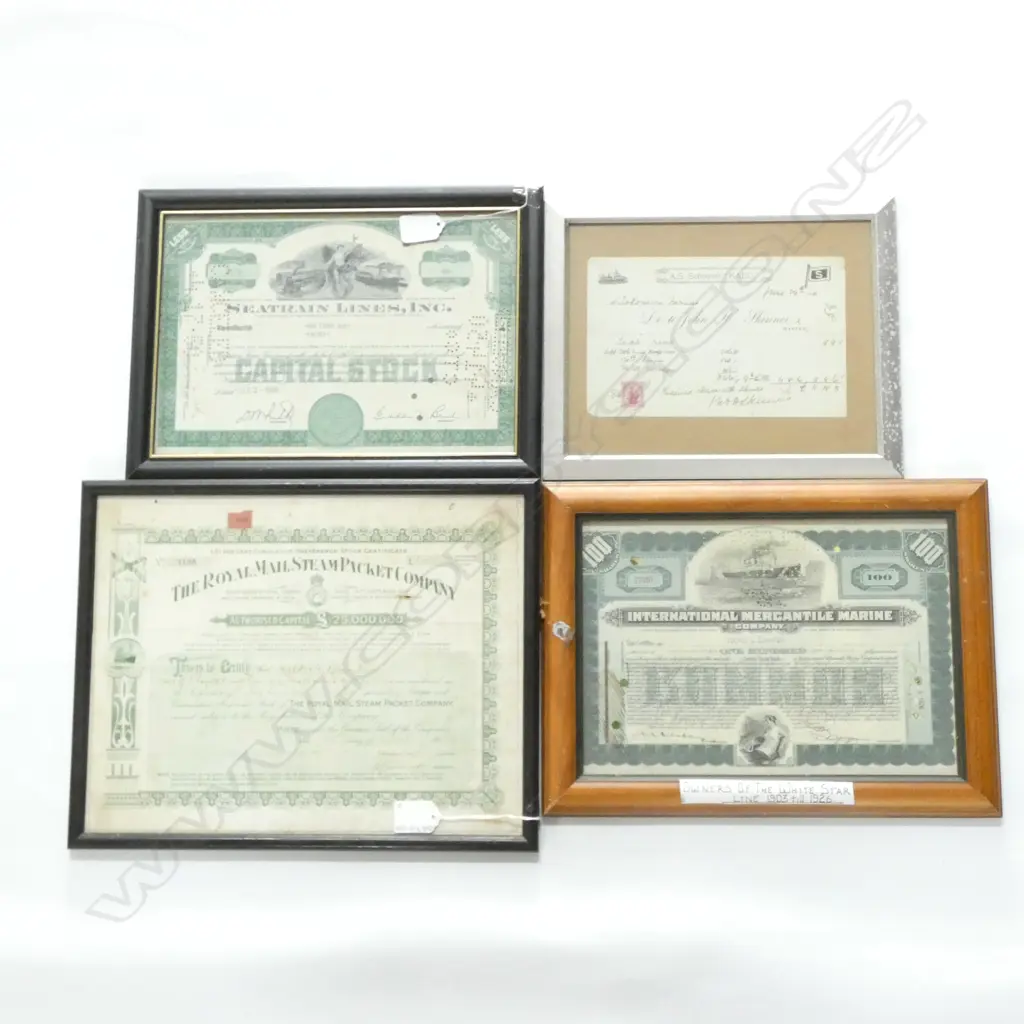 4  SHIPPING DOCUMENTS INCL. WHITE STAR / ROYAL MAIL STEAM PACKET CO & `SEATRAIN LINES STOCK CERTIFICATES 290 X 200MM Image 1++