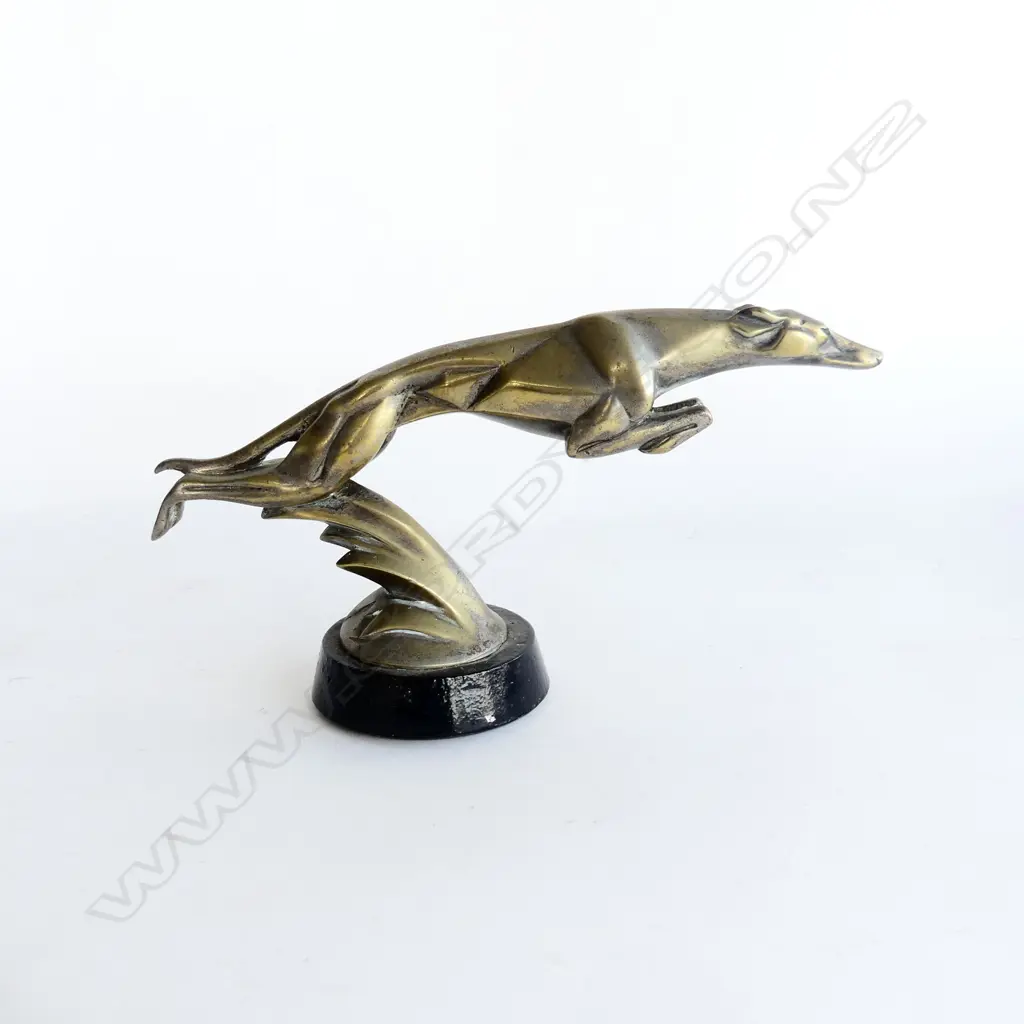 c.1920 French brass grey hound car mascot, Image 1++