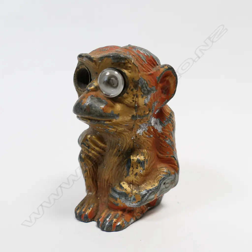 Early 20thC monkey car mascot with electric bulb eye (one missing), Image 1++