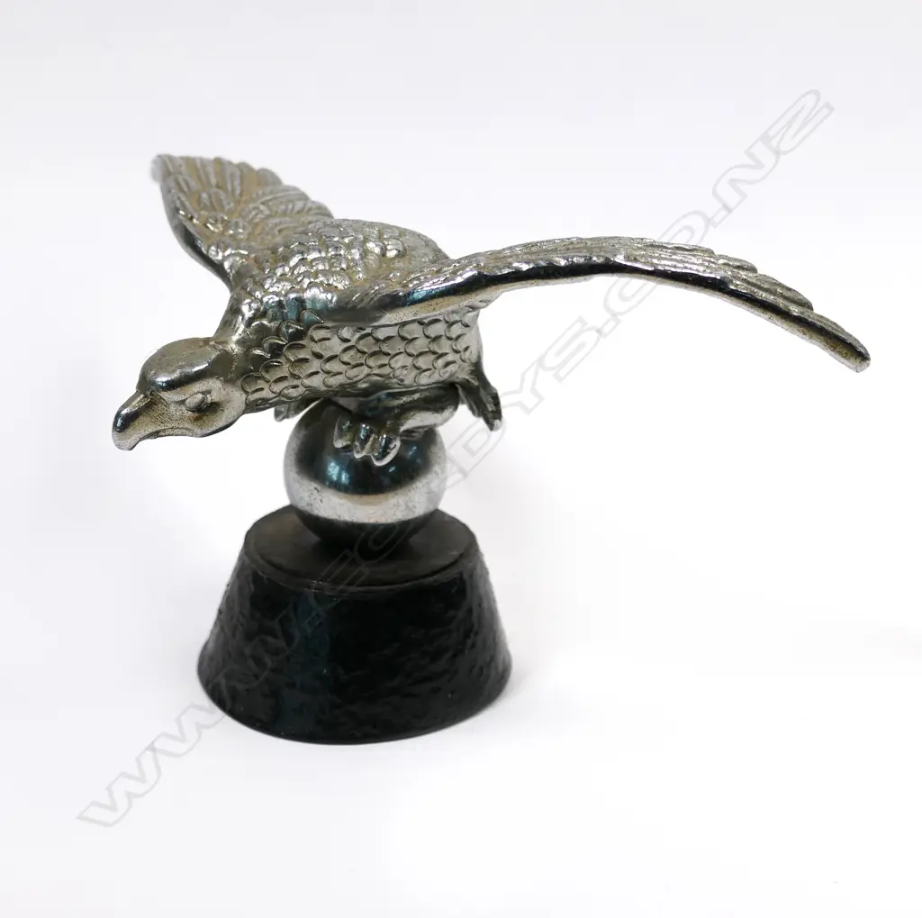 Chromed early 20thC eagle with lowered tail (allow for bonnet) car mascot, Image 1++