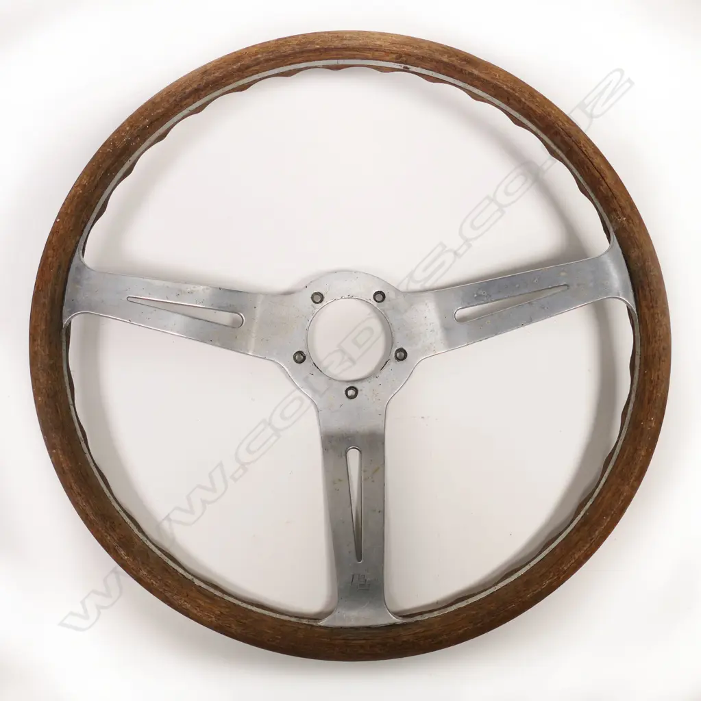 Les Leston racing car wood and aluminium steering wheel, Image 1++