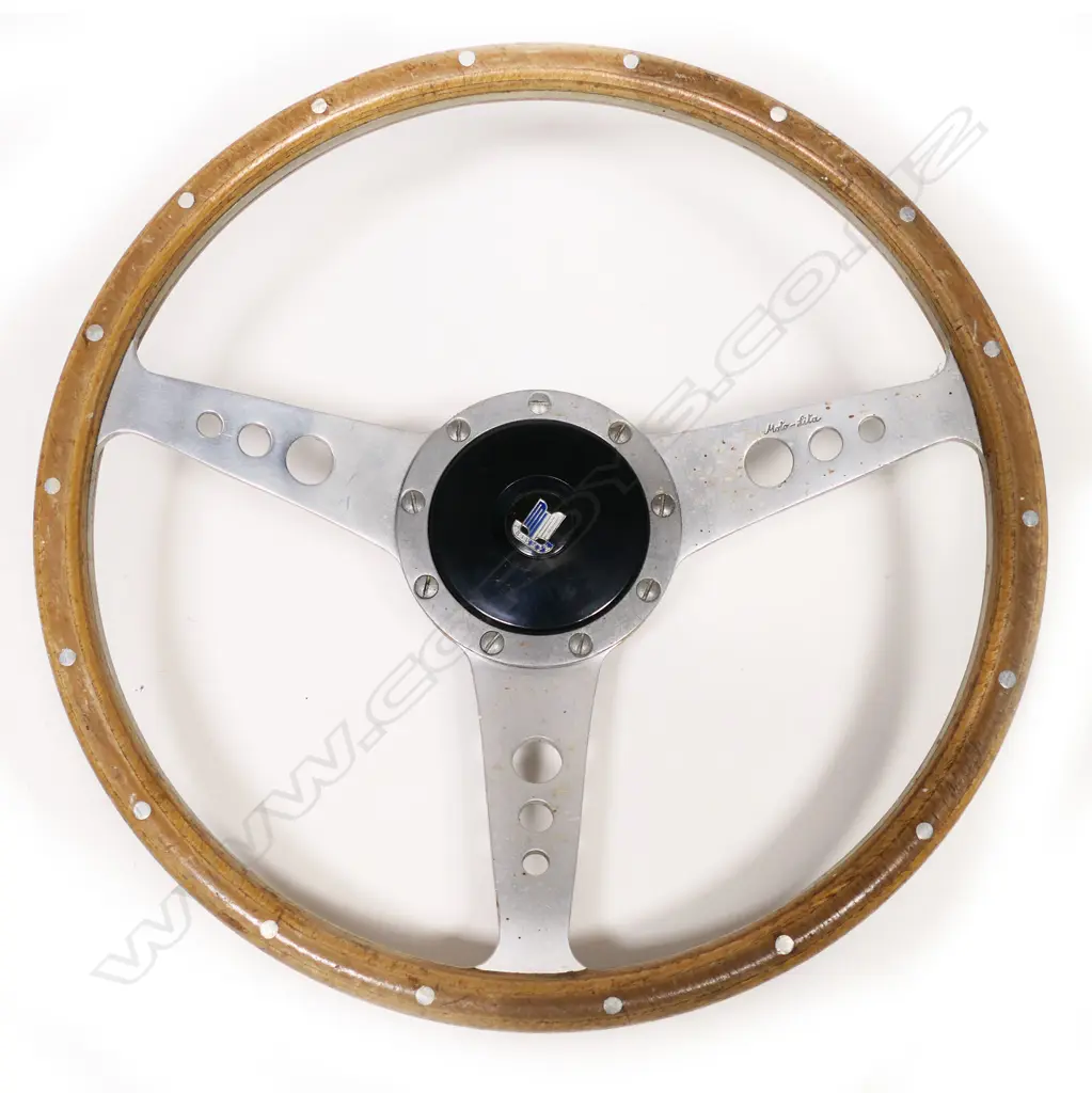 Triumph ‘Moto-Lita’ racing car steering wheel wood and chrome, Image 1++