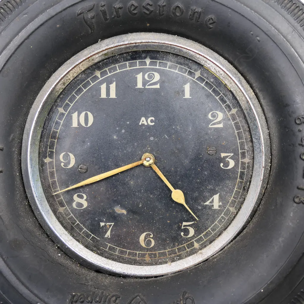 A.C. vintage car clock in advertising firestone tyre, Image 1++