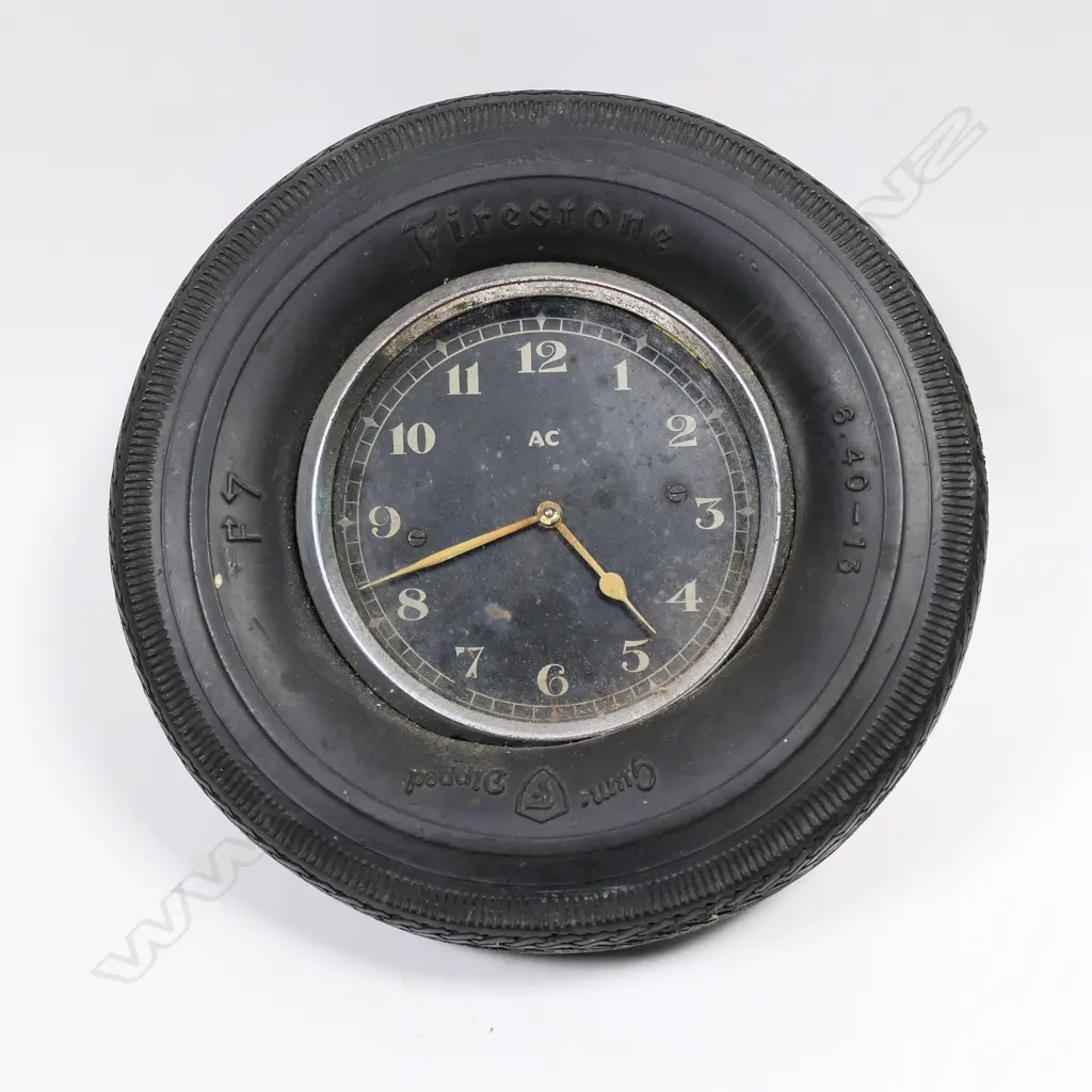 A.C. vintage car clock in advertising firestone tyre, Image 1++