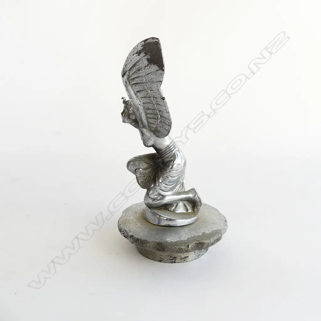 Vintage chromed Egyptian winged woman car mascot, Image 1++