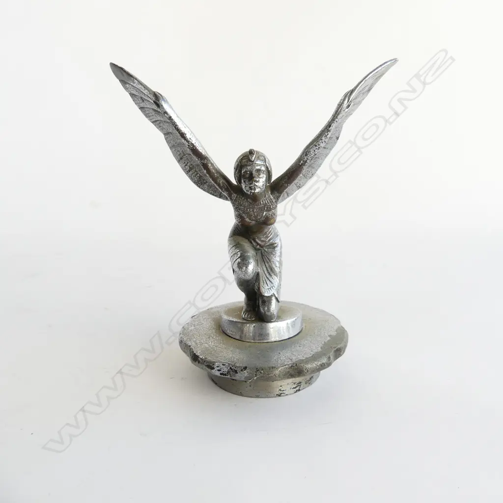 Vintage chromed Egyptian winged woman car mascot, Image 1++
