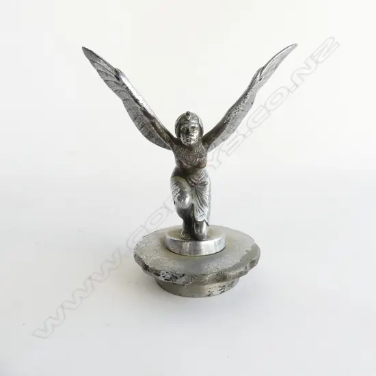 Vintage chromed Egyptian winged woman car mascot,