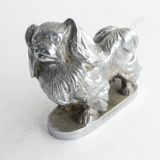 Chromed Pekinese dog car mascot,