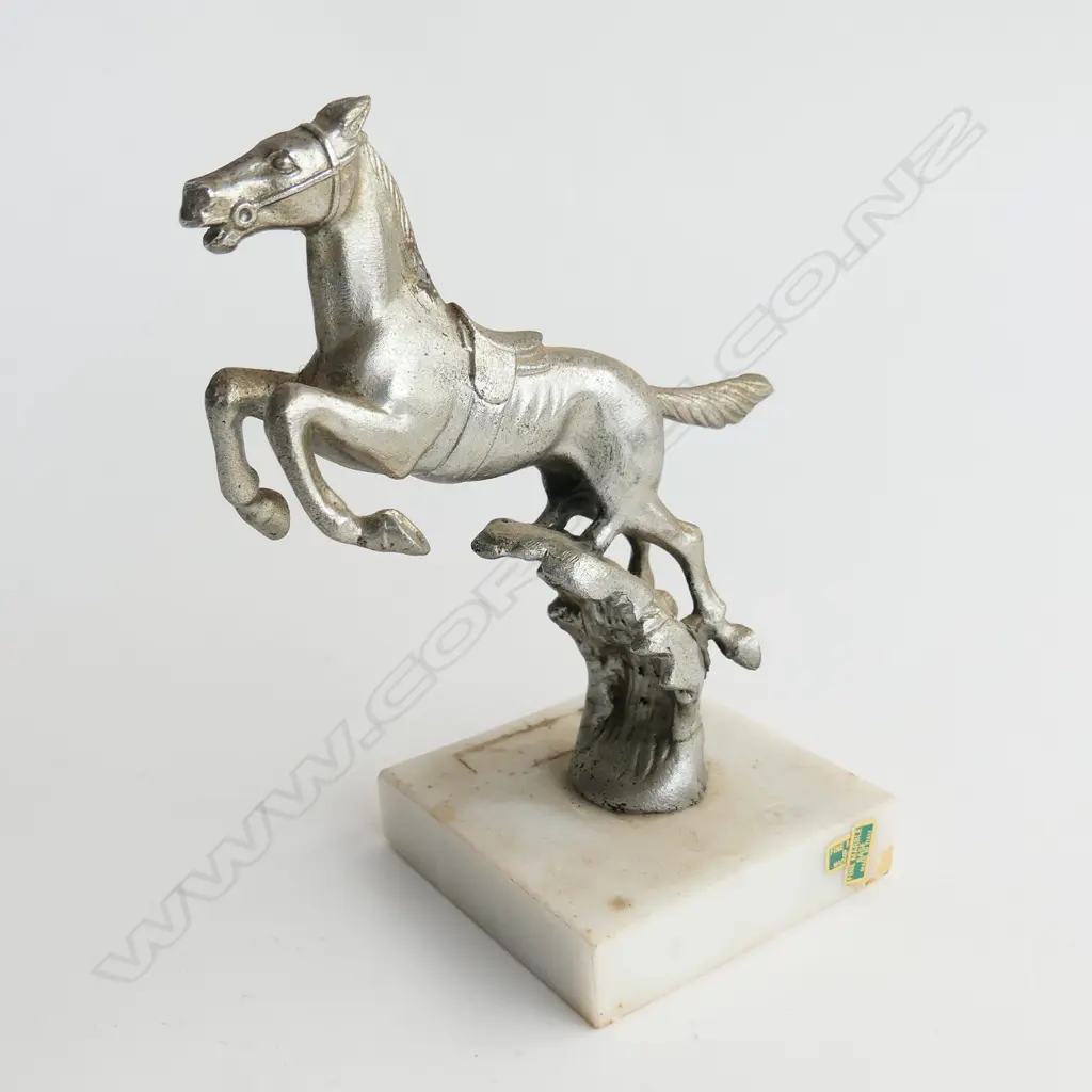 Chromed rearing horse car mascot, on marble base, Image 1++