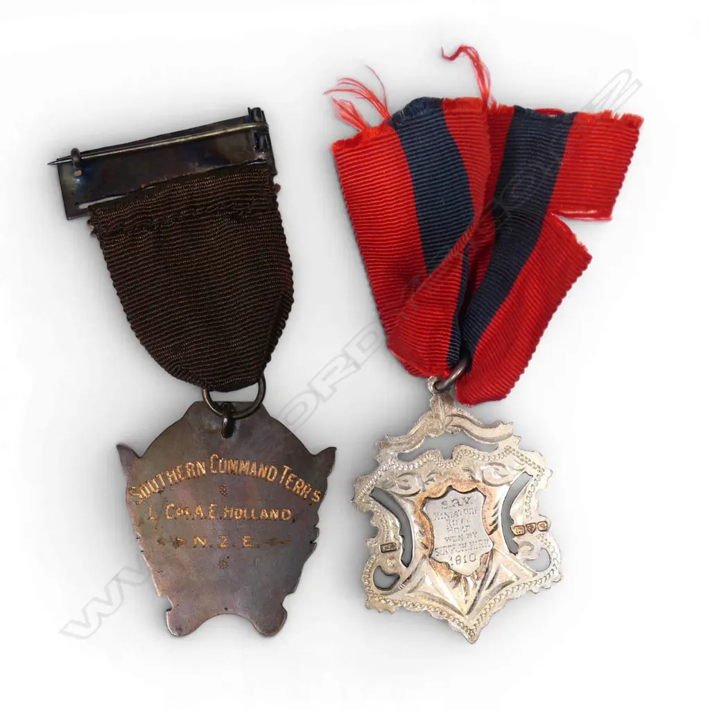 Two early 20th century shooting medals with a medal case marked W.R. Bock Engraver Wellington, Image 1++