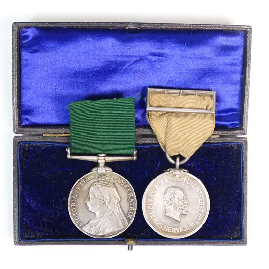 Two Colonial Volunteer Forces Long Service Medals to Thomas Douglas Leitch - Farrier 8th NZ Mounted Rifles; Sth. Is. Regt. H-Sqdn. 10th Contgt.,