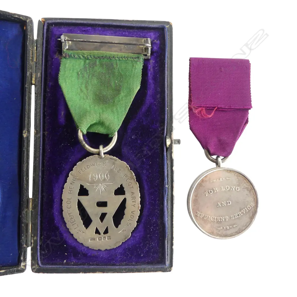 Regimental Artillery Volunteers Medal and NZLES Medal to the Hon. Henry Feldwick MP; MLC. (1844-1908), Image 1++