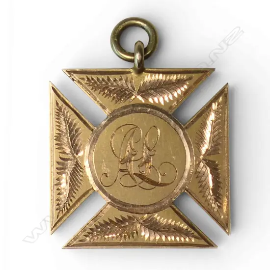 A desirable New Zealand WW1 15ct gold patriotic medallion to Alfred Leaman a farmhand from South Canterbury. 14.6gms. (see previous lot),