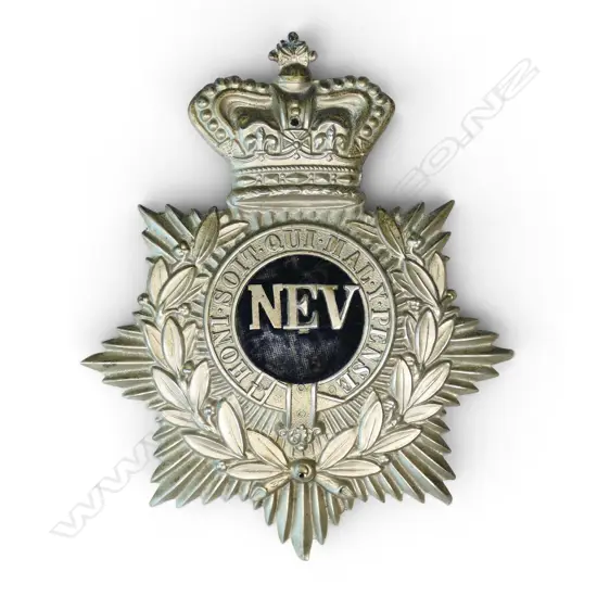 HELMET PLATE (NEV ) QVC, White metal (possibly Napier Engineers Volunteers) see probable link to previous lot,