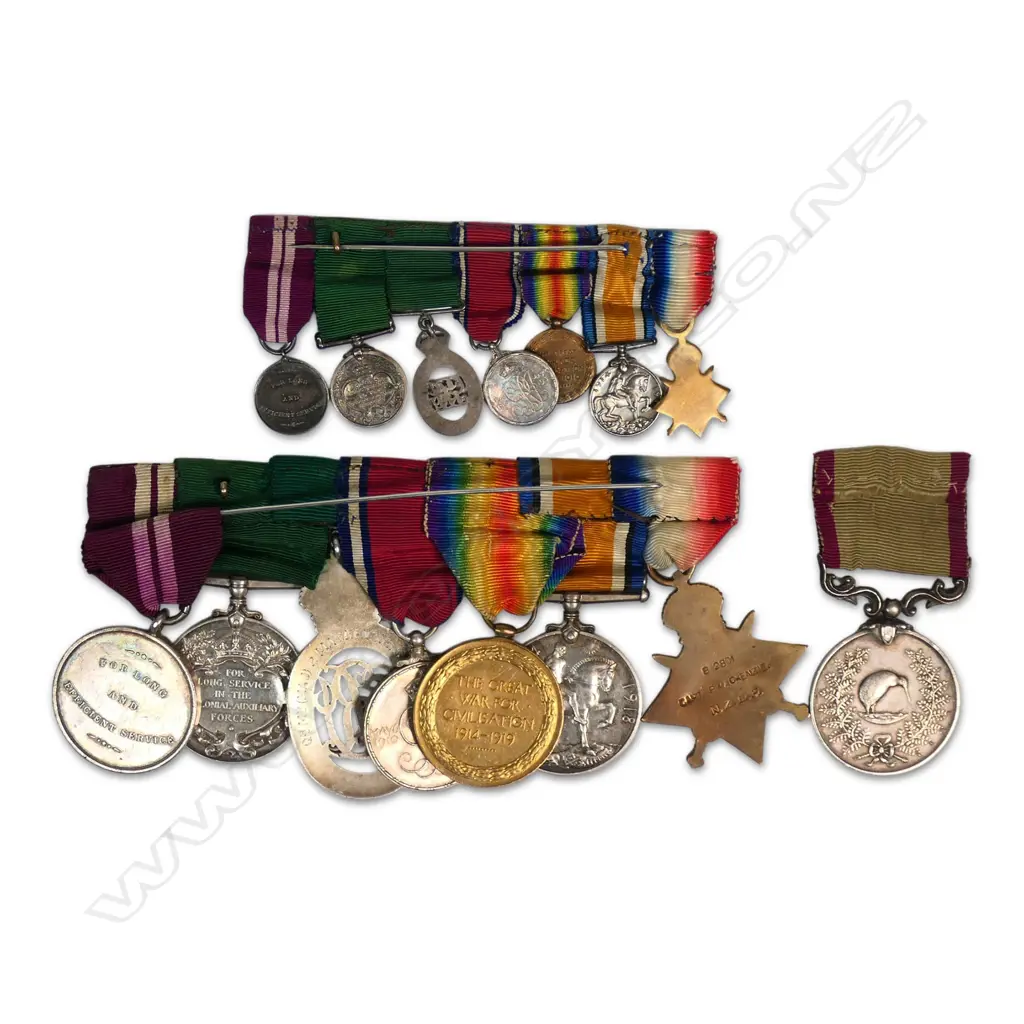 WW1 Trio with Colonial Medals and RSA badges of one of three brothers who served; the sons of Col P MacKenzie the founder of the renowned Walter Peak Station near Queenstown, Image 1++