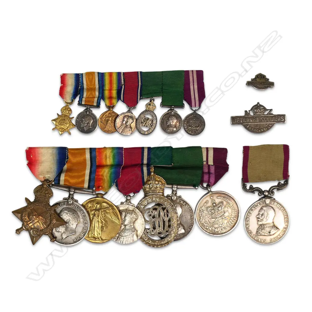 WW1 Trio with Colonial Medals and RSA badges of one of three brothers who served; the sons of Col P MacKenzie the founder of the renowned Walter Peak Station near Queenstown, Image 1++