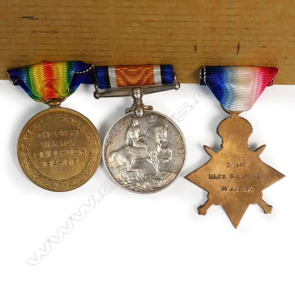 WW1 trio to an older overworked and underpaid Medical Practitioner George Ernest Lapraik (6 Jan 1864 - 6 May 1933) WW1 3/1440 NZEF Maj. NZ Medical Corps, Image 1++