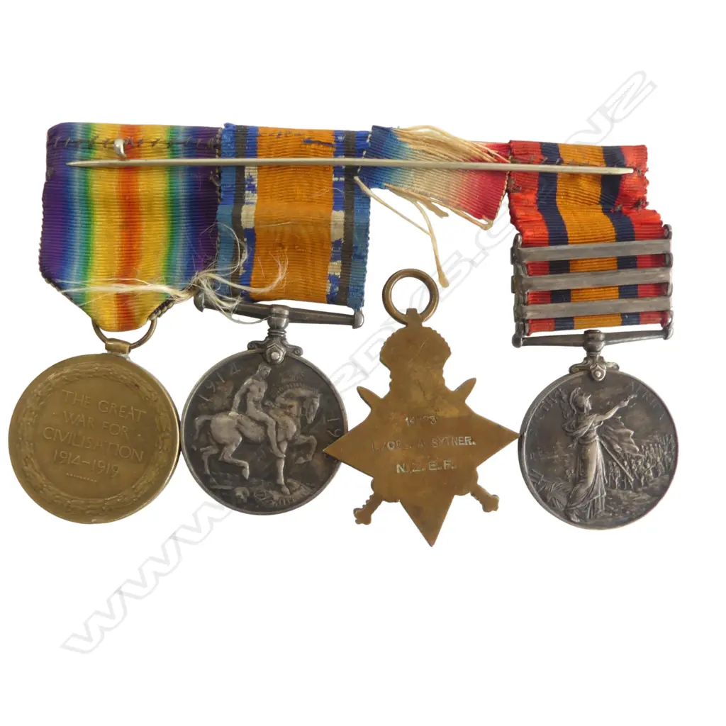 QSA with 3 clasps and NZEF trio to South African born Albert Sytner who served in the Sinai; Dardanelles and Europe, Image 1++