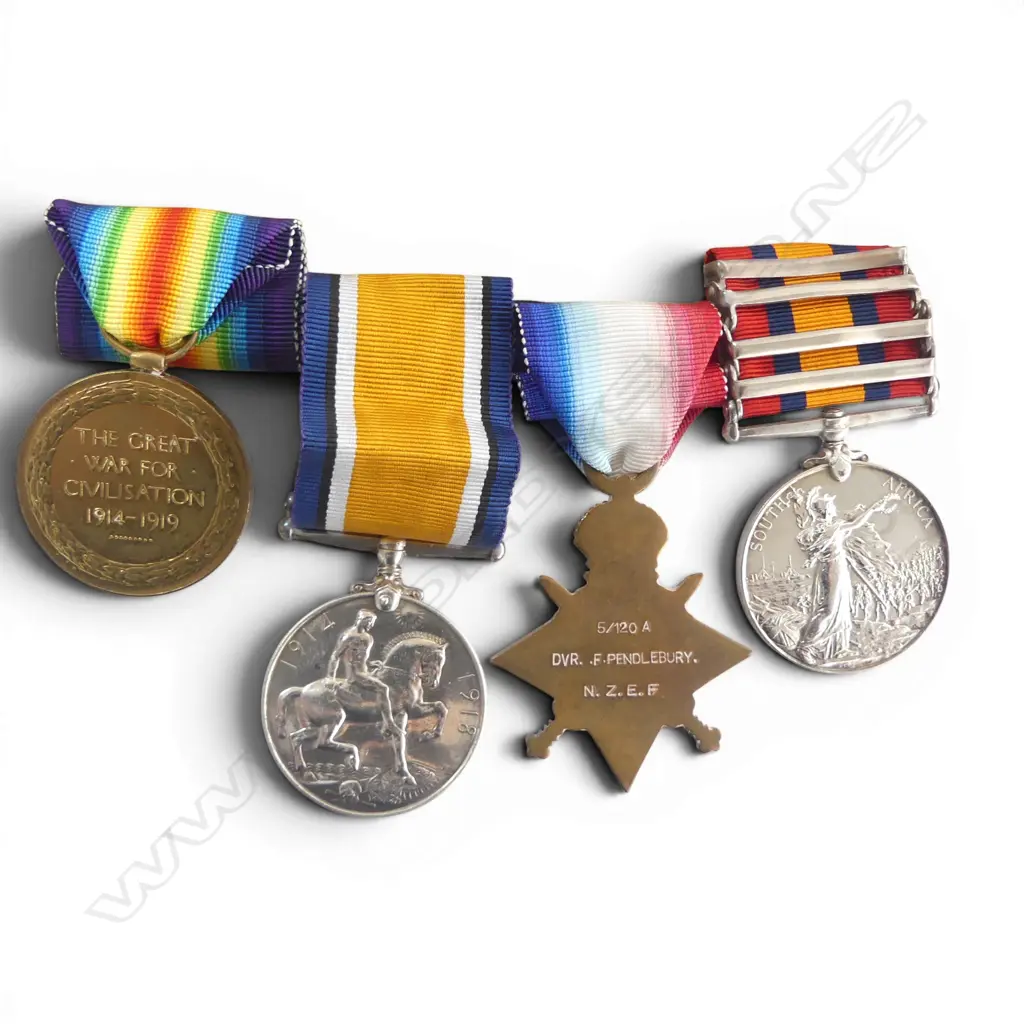 QSA and WW1 trio to Frank Pendlebury (b. 1877 Lancashire UK) NZEF WW1 5/120A Dvr. NZ A.S.C. Egypt: EEF; Gallipoli and Western Front, Image 1++