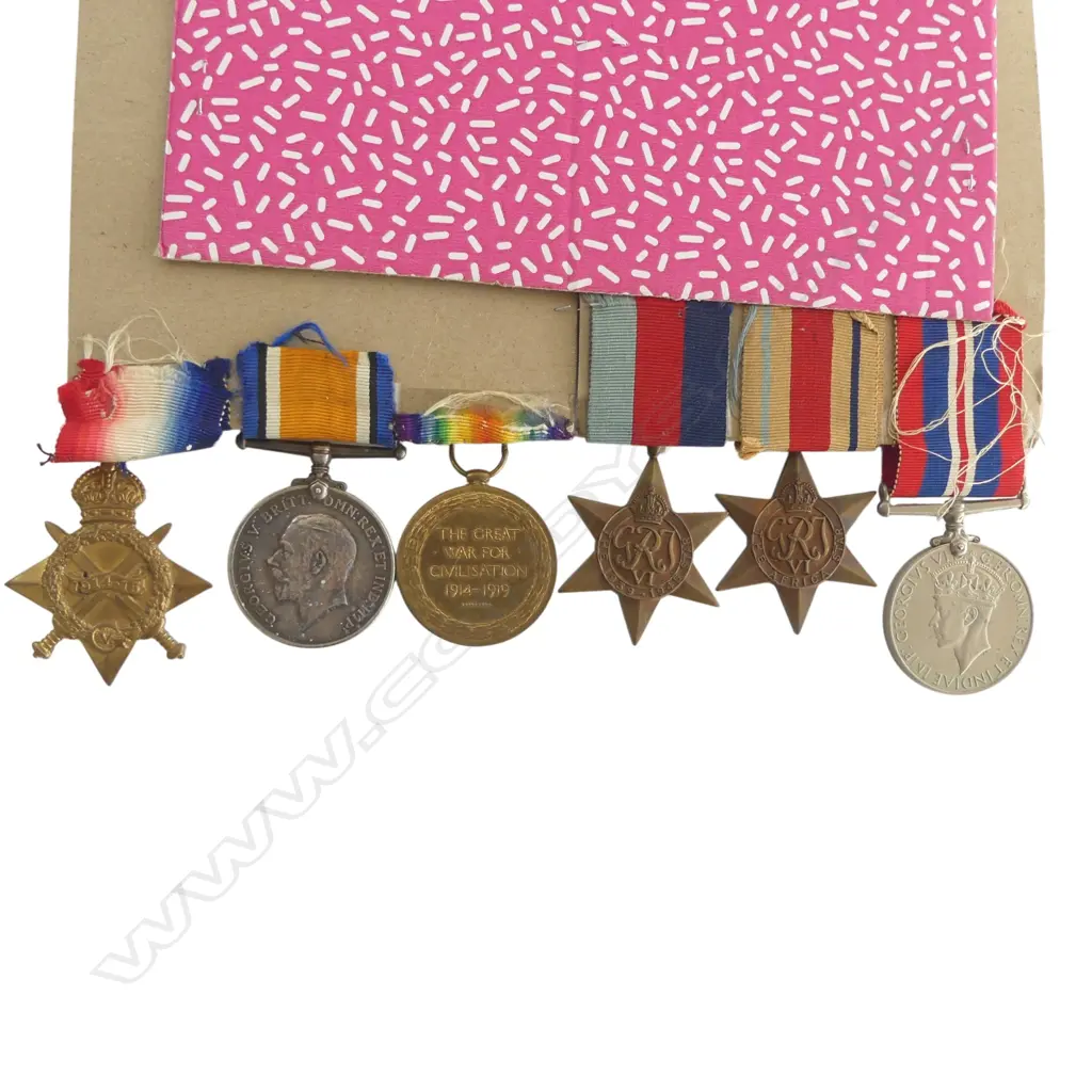 WW1 trio to Sgt. W.J. Smith and three WW2 medals on card attributed to "625911 Capt W.J. Smith WWII", Image 1++