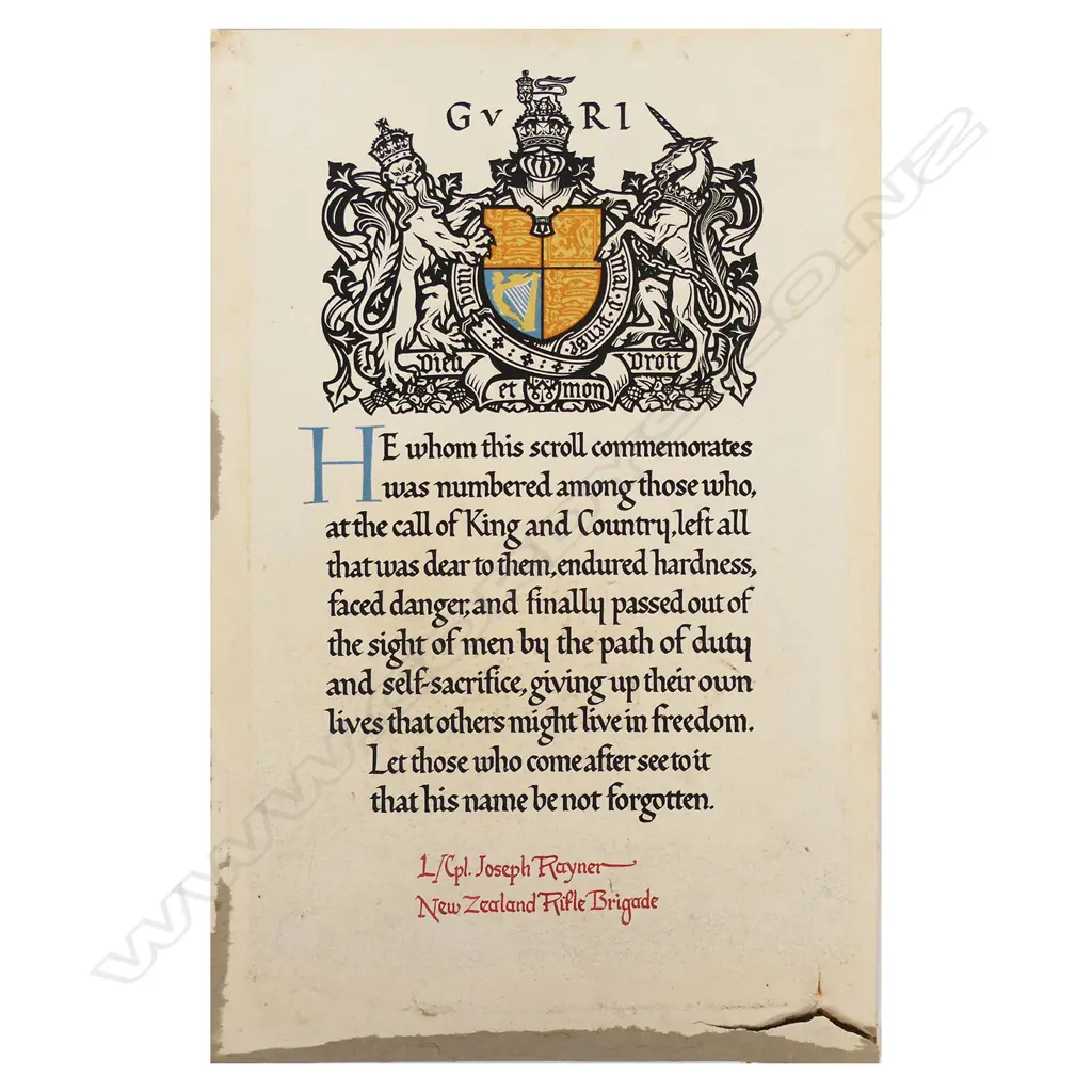 WW1 British War Medal: Victory Medal and Memorial Plaque and Scroll along with NZEF Cert of Service and an Armistice Ribbon to a machine-gunner on the Western Front who was wounded three times - eventually succumbing, Image 1++