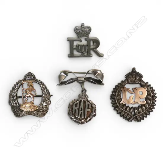2 x 9ct GOLD & SIL NZ SWEETHEARTS; RAF SILVER SWEETHEART LOCKET & ERII CYPHER SHOULDER DEVICE
