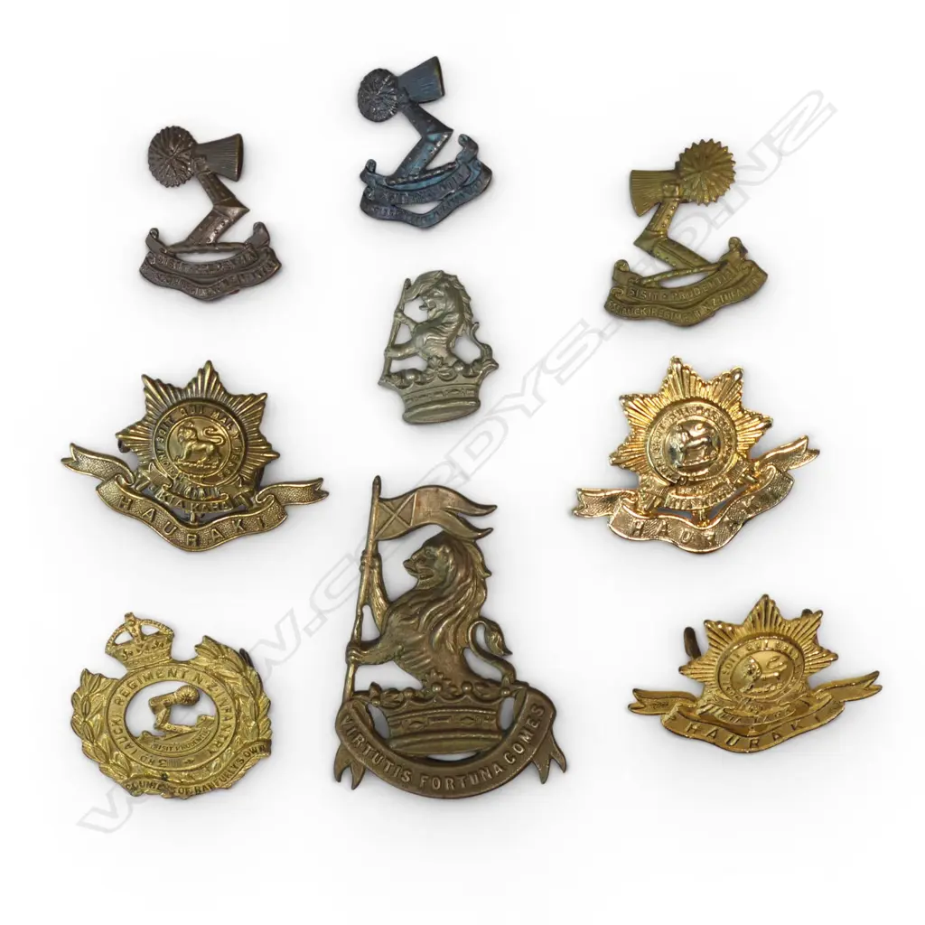 9 CAP/COLLAR BADGES - WGTN RIFLES, HAURAKI & 3rd AUCKLAND REGIMENTS Image 1++