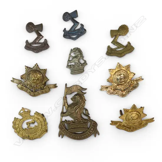 9 CAP/COLLAR BADGES - WGTN RIFLES, HAURAKI & 3rd AUCKLAND REGIMENTS