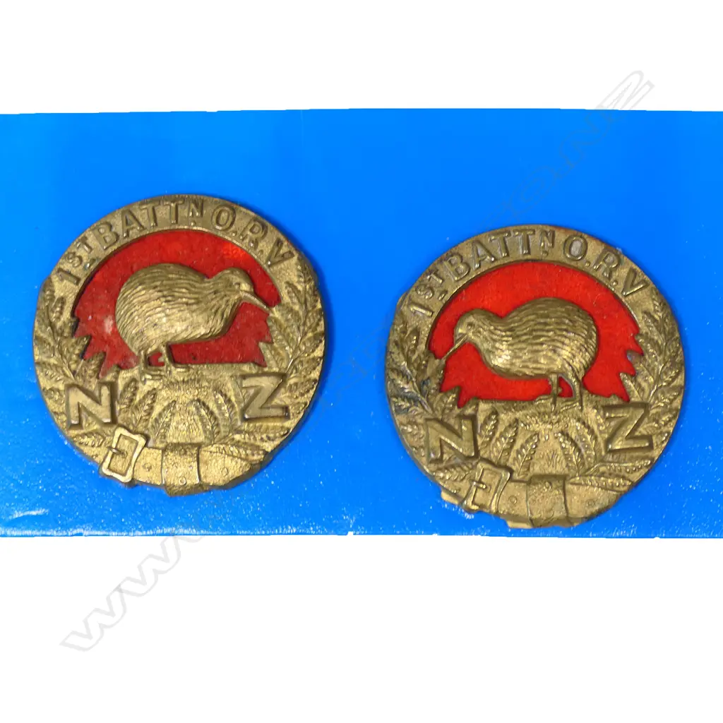 2/178 2/179 OLDHAM $500 1st Bn OTAGO RIFLE VOLS COLLAR BADGES (left & right), Bra. Image 1++