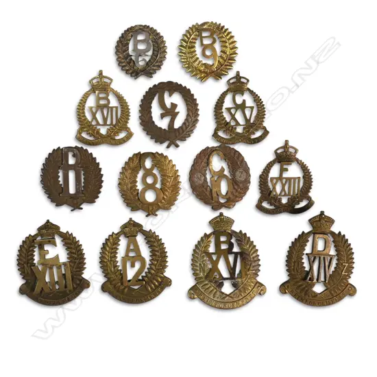 OLDHAM $1750. 13 x REINFORCEMENT BADGES 6th to 17th + 23rd Reinforcements)
