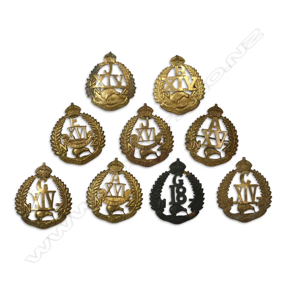 OLDHAM $1625. 9 x REINFORCEMENTS BADGES w KIWI PATTERN incl J/XIV Image 1++