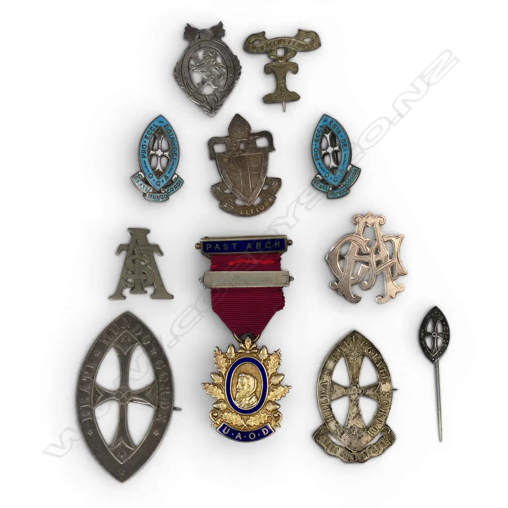 10 SILVER & PLATED SCHOOL & NZ SILVER GILT DRUIDS MEDAL by MAYER & KEAN Image 1++