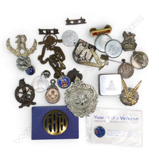 COLLECTION VARIOUS MILITARY & NON-MIL BADGES, MEDALLIONS, ETC