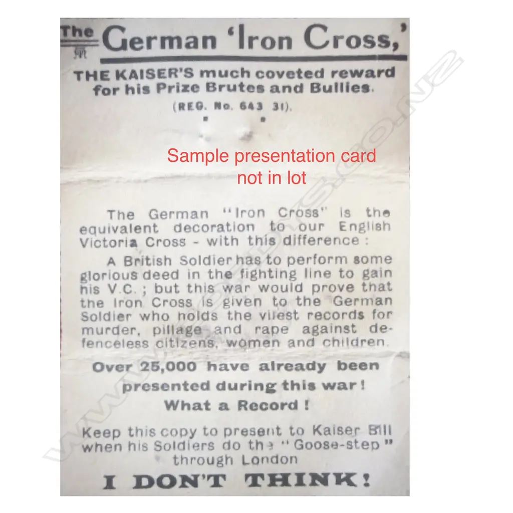 Two WW1 anti-German propaganda 'Iron Crosses' one large and one 'For Swank', Image 1++