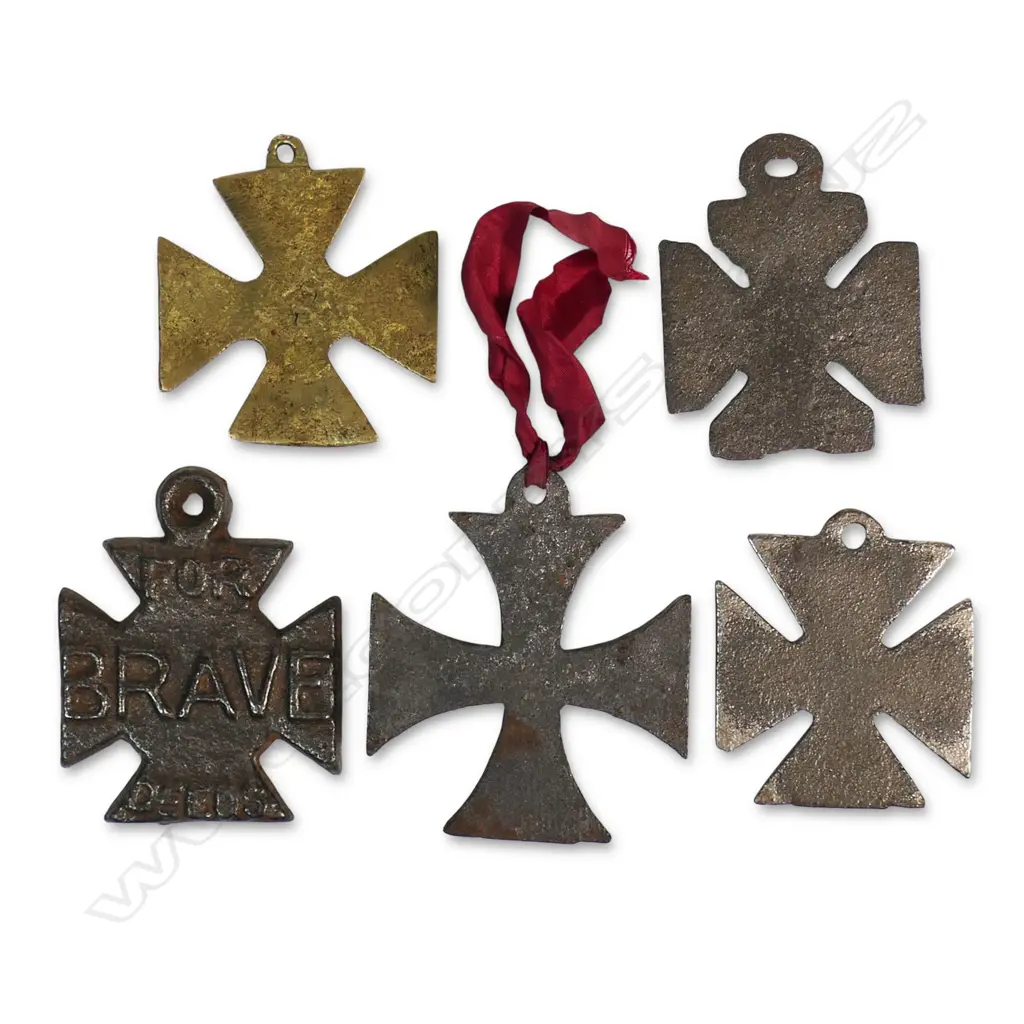 Five WW1 anti-German propaganda medals that exploited the German Army's excesses committed in Belgian and French towns and cities. Variously bearing legends including  'FOR KULTUR' is a scornful pun on 'the Kaiser's claim to be spreading culture'. They were sold to raise funds for the War effort. Image 1++